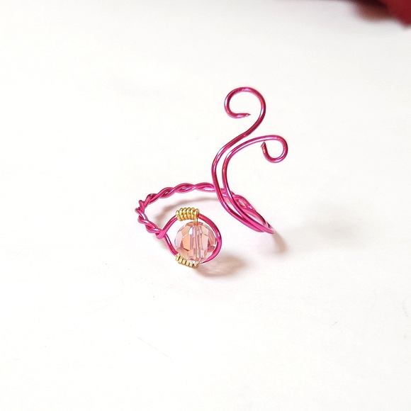 Pink AB Crystal Wire Wrapped Ring HOT Pink Wire Glass Crystal Handmade by me! - Picture 10 of 14